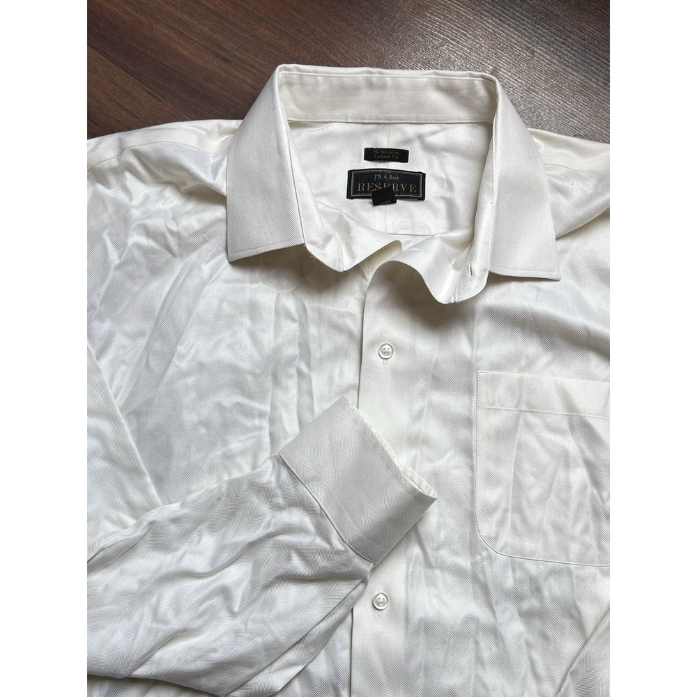 Jos A Bank Reserve Shirt Off White Herringbone Egyptian Cotton 18-35 Tailored